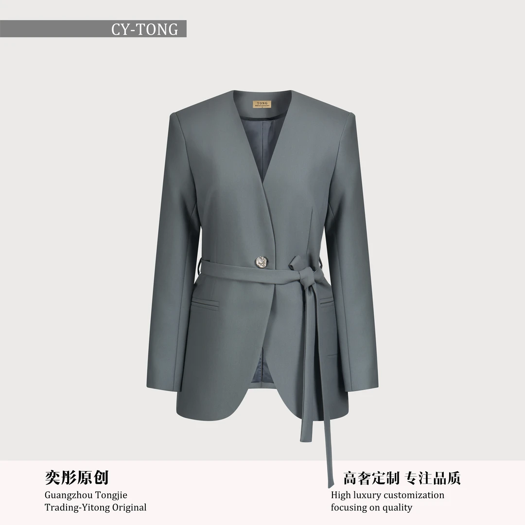 【彤姐原创】秋季设计师款灰色气质职业修身女款西装G230569-1