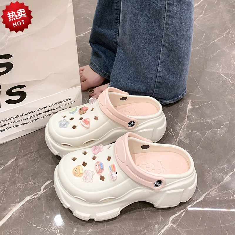 包头甜美注塑鞋男女通用超厚底防滑外穿甜辣新款超厚底洞洞鞋女