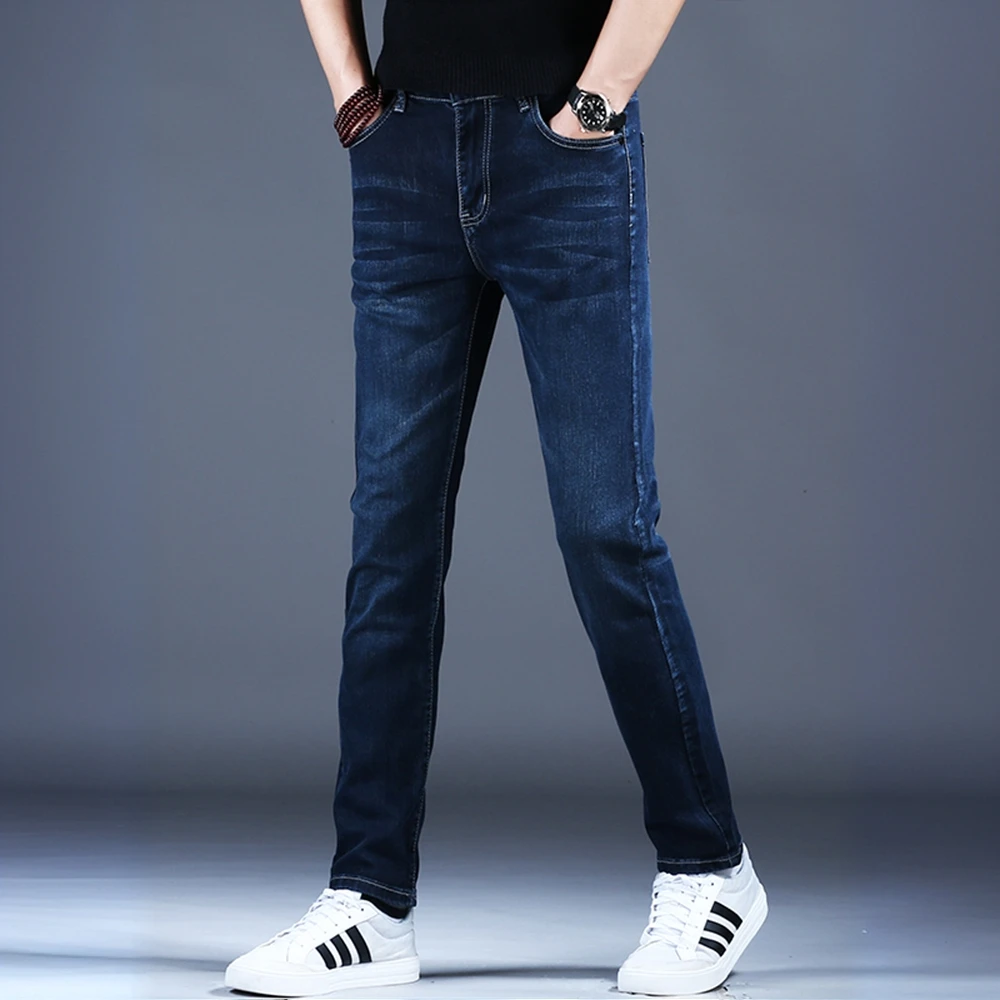 JJ香港2025夏薄款蓝色牛仔裤男士修身直筒轻商务弹力休闲百搭长裤