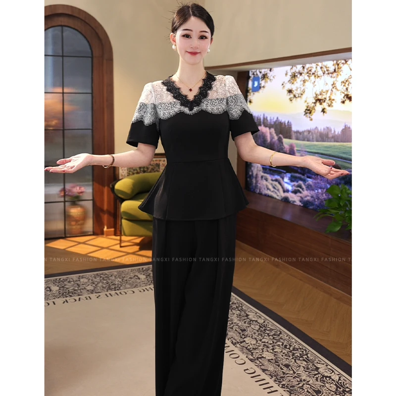 2026夏季新款【LT-1186】收腰显瘦高级感蕾丝拼接短袖V领衬衫上衣