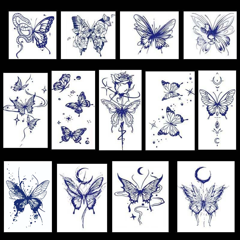 防水持久草本纹身逼真不反光花朵蝴蝶女真实纹身贴防水持久逼真