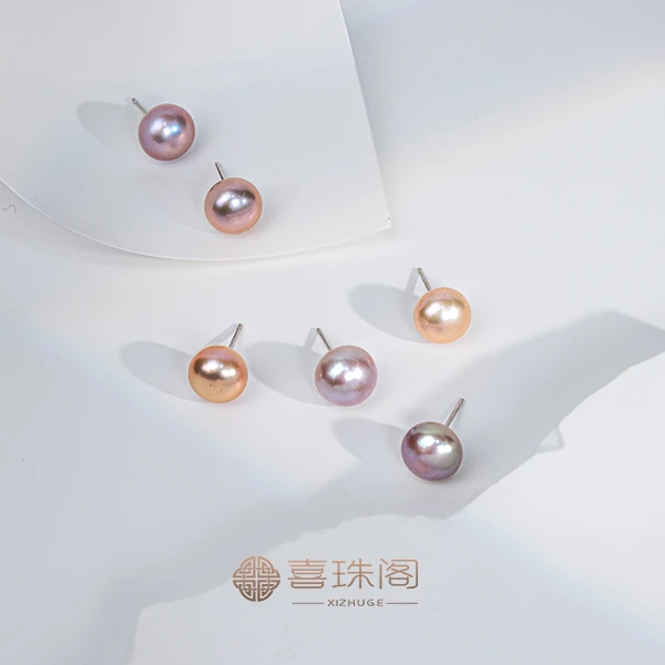 【藕荷】S925银淡水淡紫色高亮高馒头耳钉10mm左右只发1对