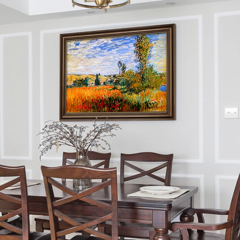 莫奈装饰画美式餐厅背景墙油画客厅挂画玄关壁画轻奢高级感名画