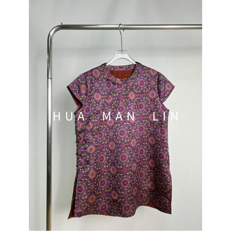 【花满林】‘八达运’圆领斜门襟盘扣香云纱桑蚕丝盖袖上衣259679