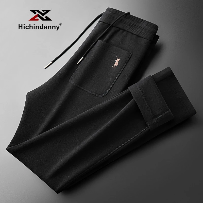 HICHIN保暖加绒加厚运动裤男冬季轻奢意式老钱风羊毛呢直筒休闲裤
