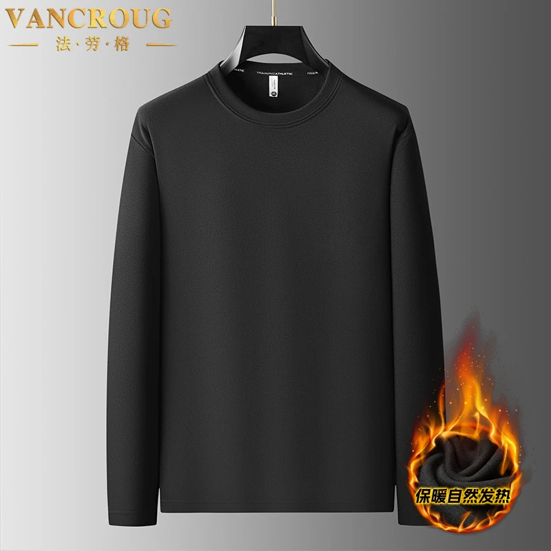 VANCROUG/法劳格长袖T恤男士秋季德绒大码圆领保暖打底衫加绒上衣
