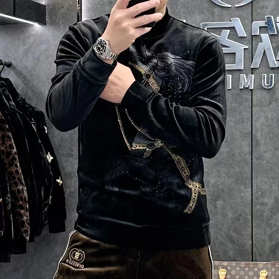 【断码清】冬季男士休闲套头丝绒圆领时尚加绒卫衣26018