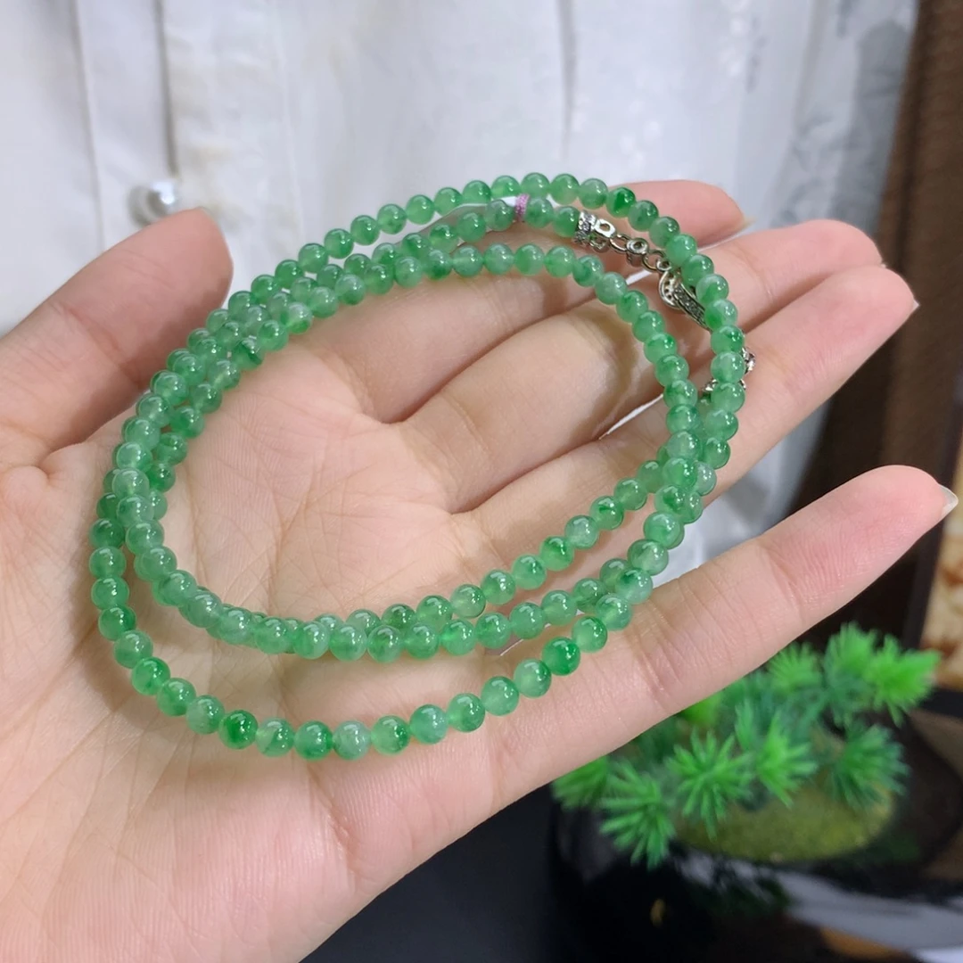 翡翠未镶嵌手串卡3.9冰胶绿飘花