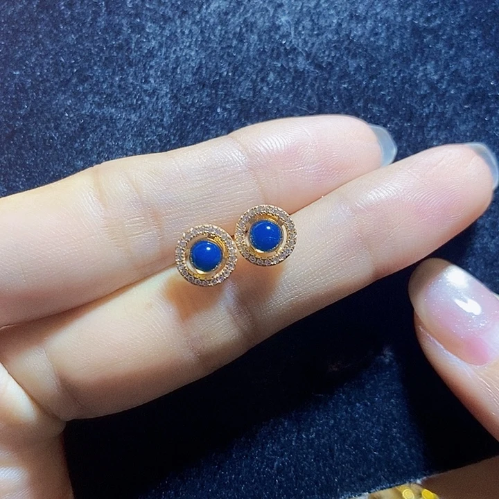 蓝珀银S925镶嵌珠宝奇石多米尼加蓝珀耳钉