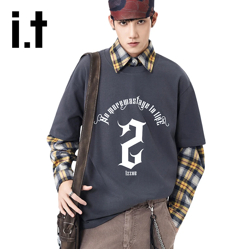 it izzue夏季潮牌高街短袖T恤男士美式休闲纯棉宽松百搭圆领上衣