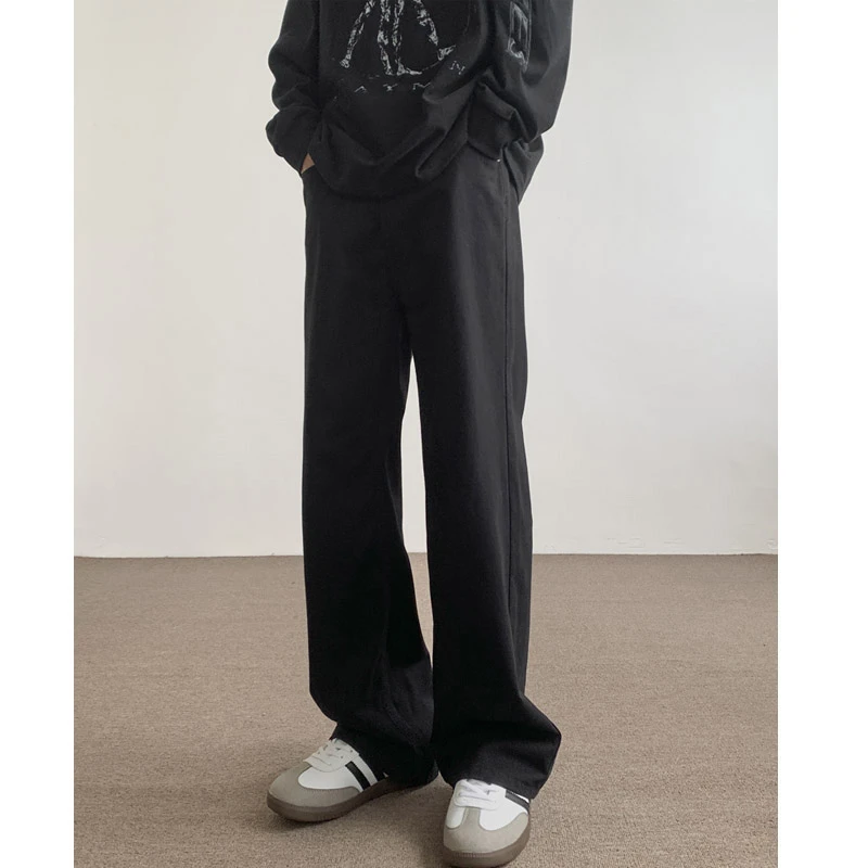 黑色cleanfit直筒休闲裤男女款秋季潮牌百搭青少年宽松高腰阔腿裤