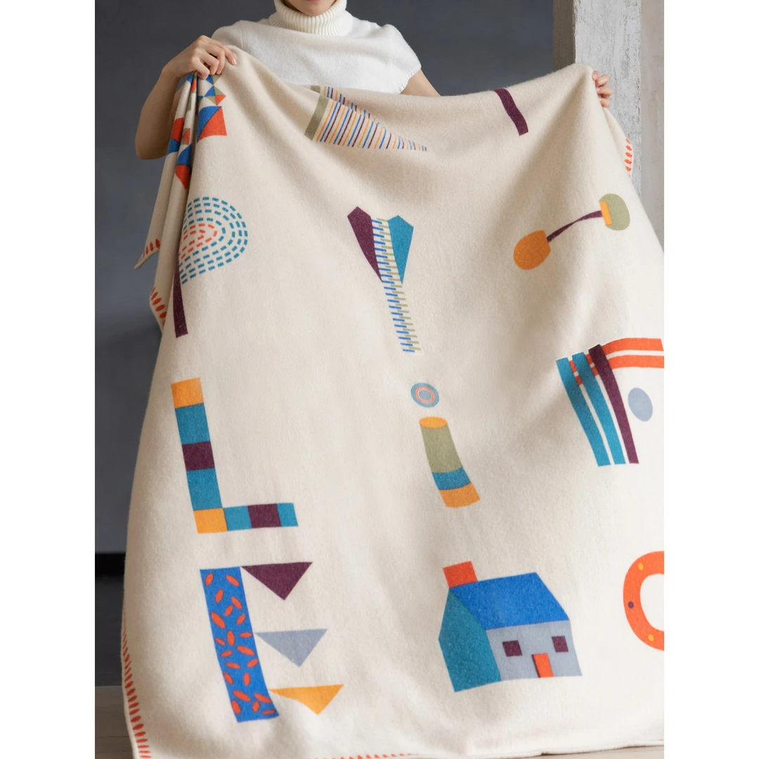 若奈 H*rmes系列%羊毛色彩多巴胺织毯休闲沙发空调盖毯披肩