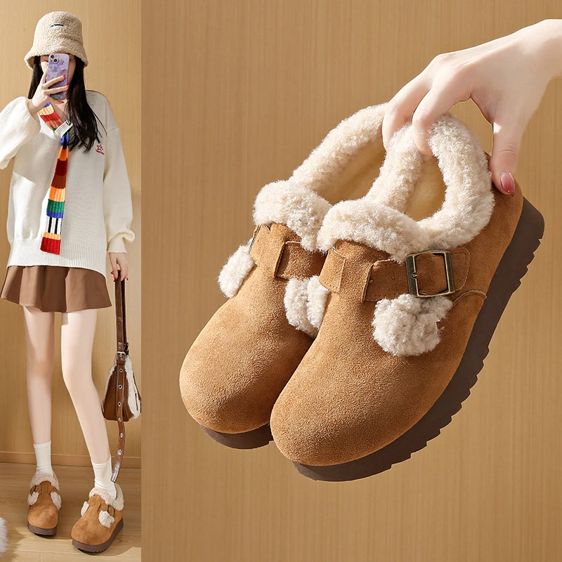 卓诗尼2025冬季新款勃肯鞋加绒ins韩版女学生板鞋运动保暖休闲鞋B