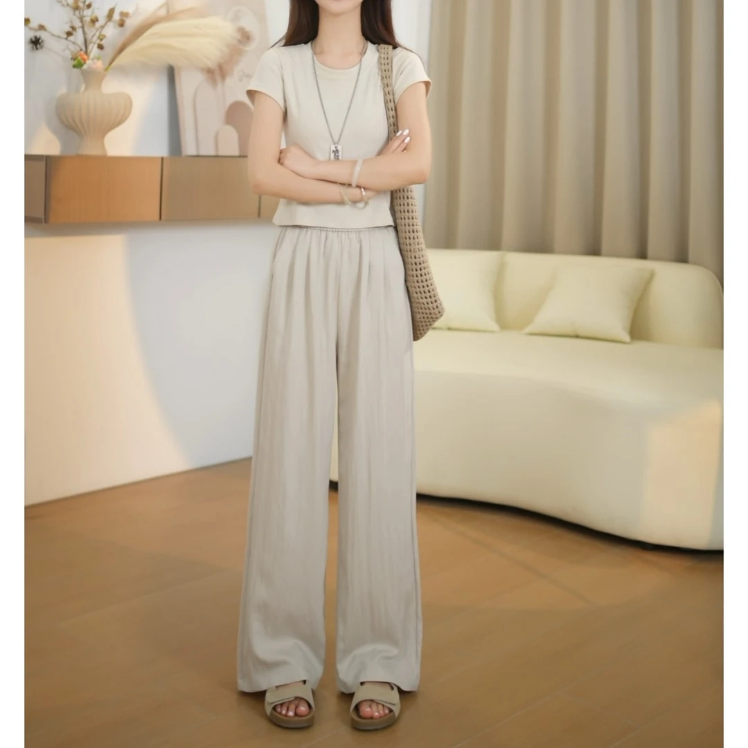 小个子夏款高腰裤子女高级感宽松慵懒垂感直筒休闲阔腿裤