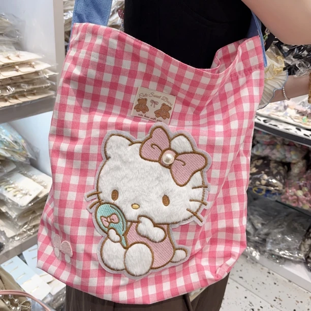 D898粉色格子猫咪包包