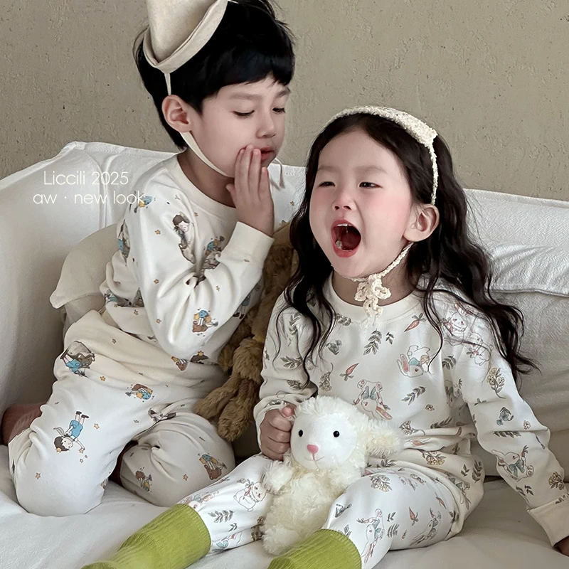 儿童秋衣秋裤套装男童女童秋冬保暖内衣打底家居服舒绒棉无骨睡衣