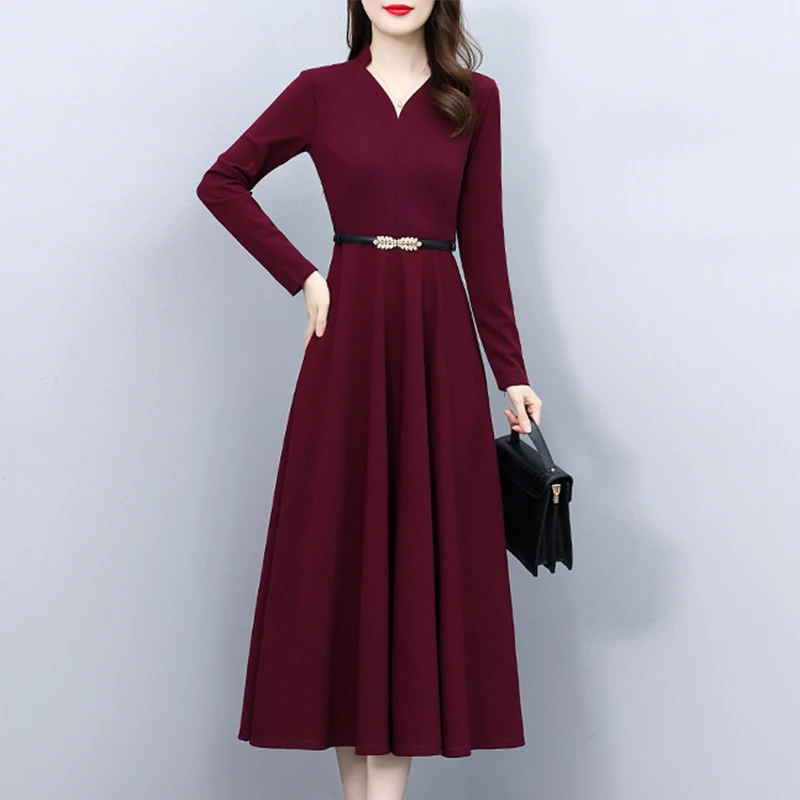 复古简约连衣裙女高级感显瘦年秋季新款气质减龄长裙子简约
