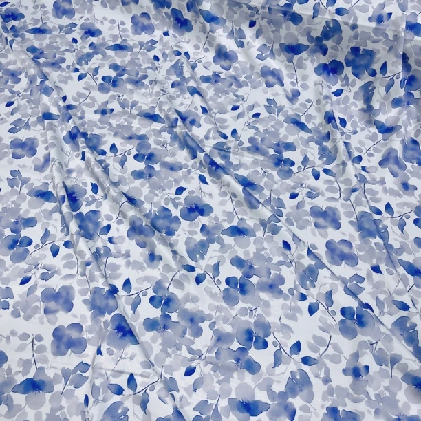 贡缎棉布料润浅蓝色水墨