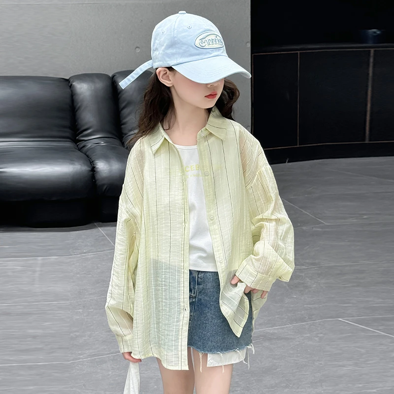 女童防晒衣外套2025夏装吊带女大儿童韩范薄款衬衫宽松防晒服透气