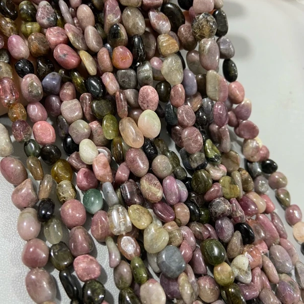 天然碧玺随形小糖豆半成品天然石项链手工diy串珠配件