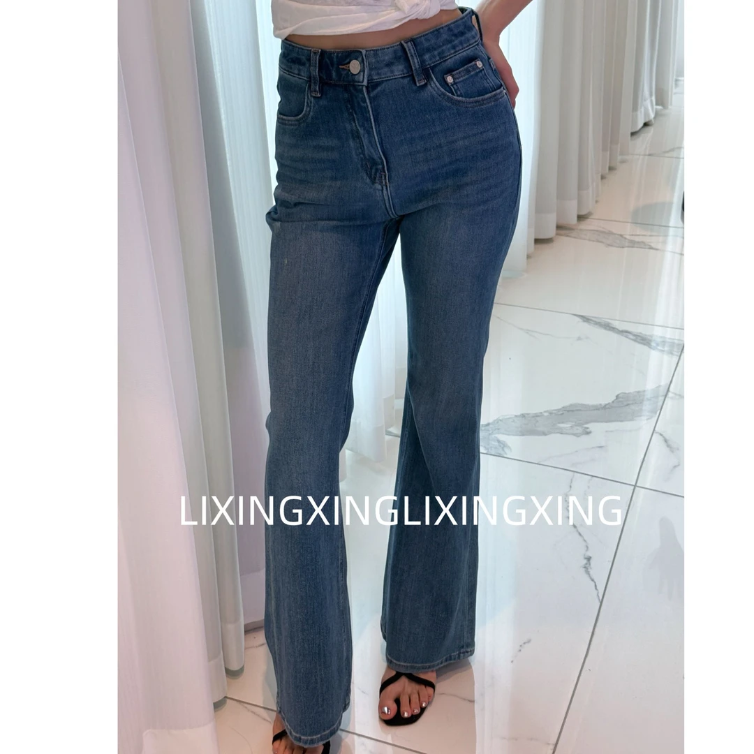 LXX【莱赛尔微喇牛仔裤】显瘦蓝色高腰直筒时尚百搭复古修身