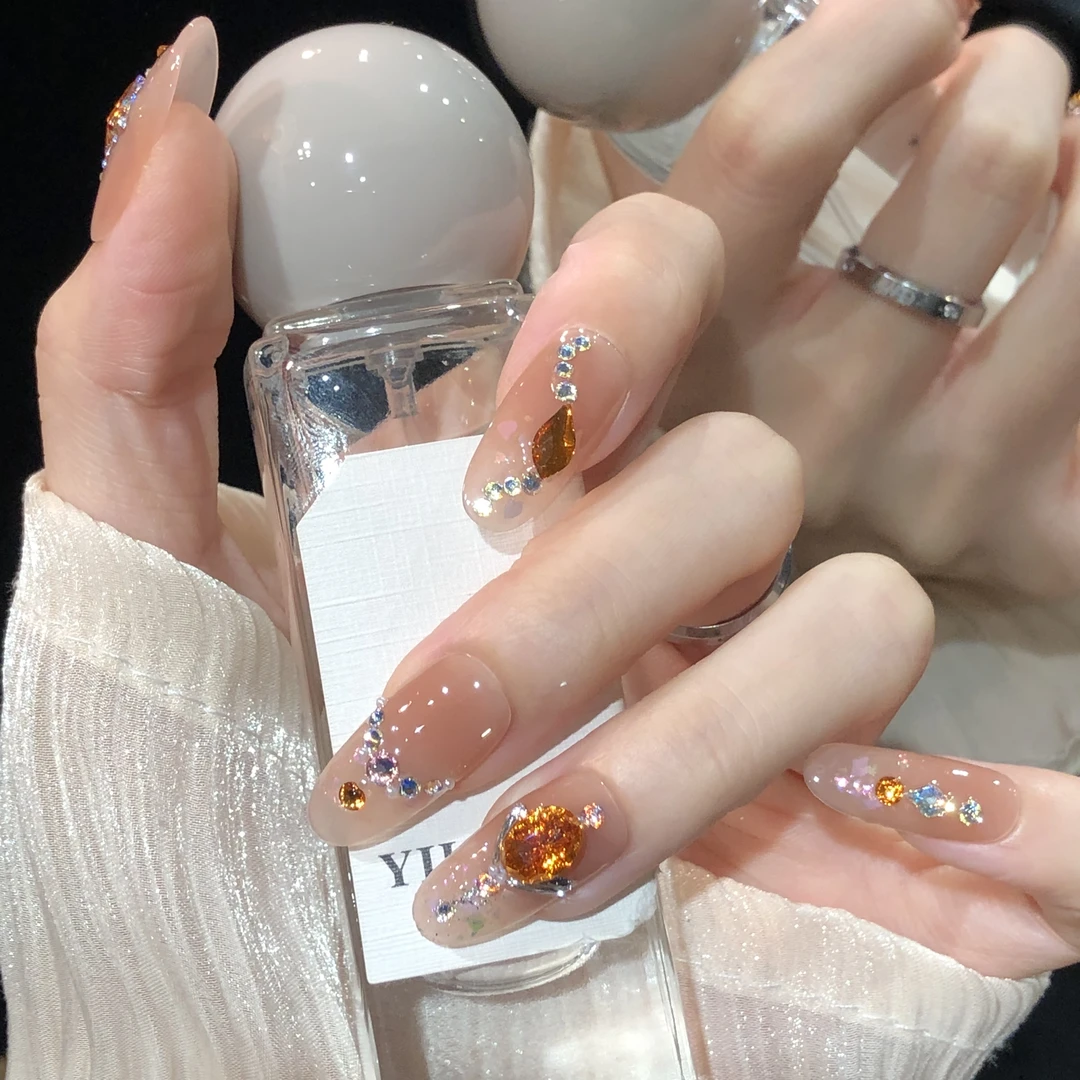 喵公子 【芬达冰橙】 【施家全华】纯手工穿戴甲可拆卸美甲光疗甲