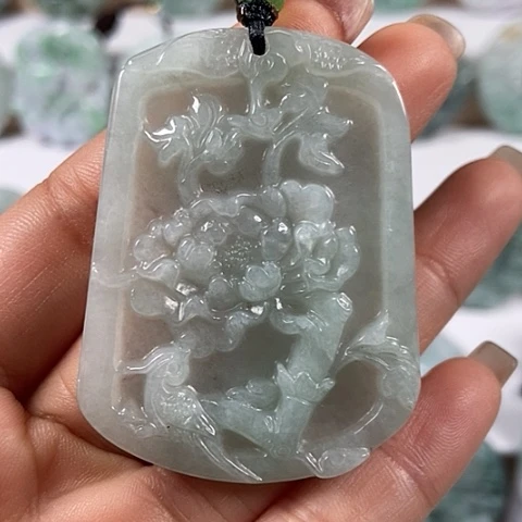 翡翠颈饰未镶嵌花开富贵喜上眉梢福利