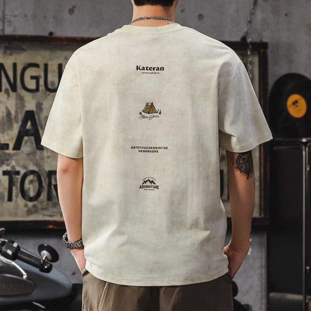 Salodac潮流重磅短袖t恤男美式印花圆领半袖高级感宽松大码上衣