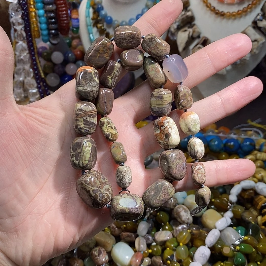 石英质玉未镶嵌，金钱玛瑙随行塔链项链款，8-17mm，