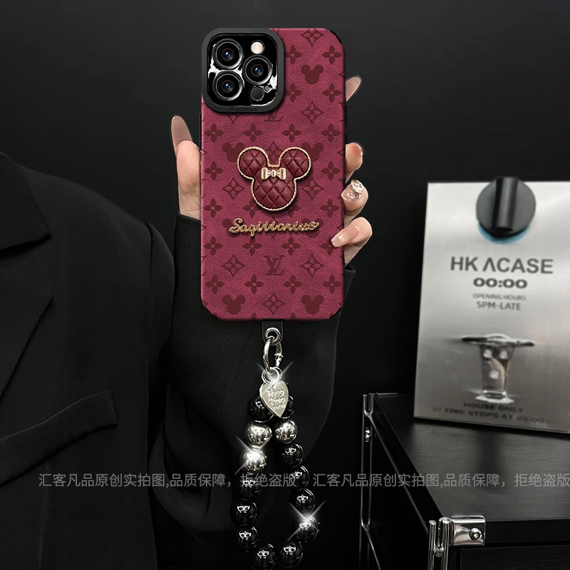 适用【苹果/oppo/华为/vivo/小米】瞳眼贴皮酒红花纹米奇潮牌手机壳