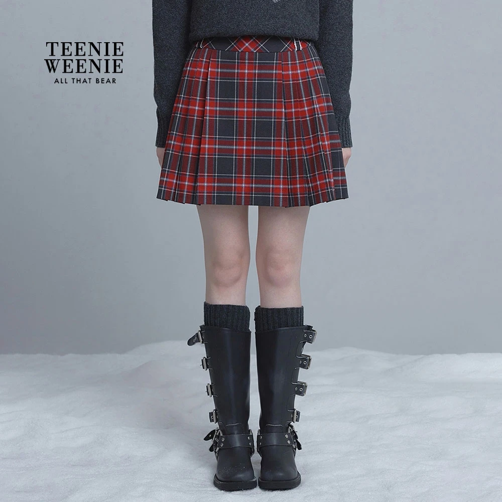 TeenieWeenie小熊女半身裙25复古时髦高腰格纹百褶裙TTWH258CC1B