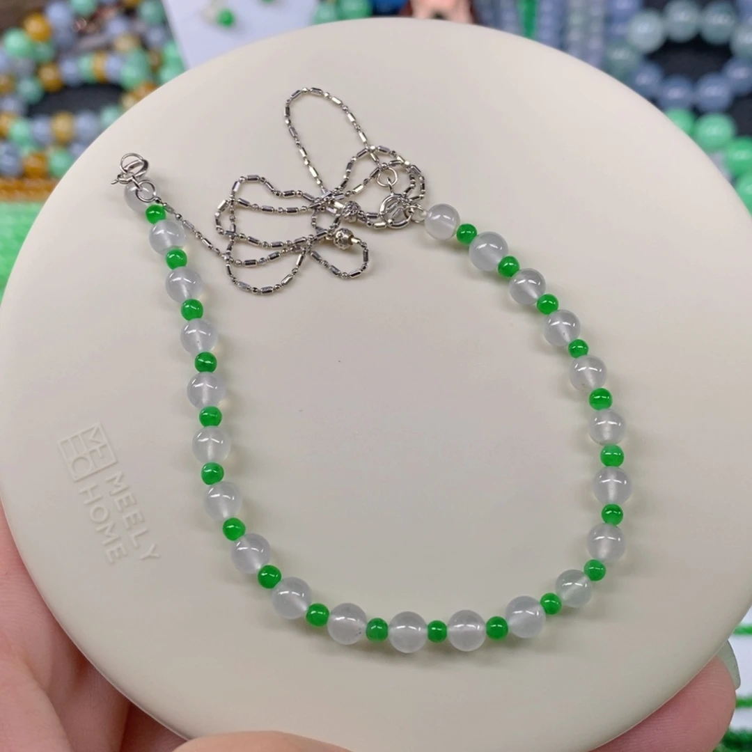 颈饰18K金镶嵌翡翠缅甸天然翡翠玻璃种双彩项链5