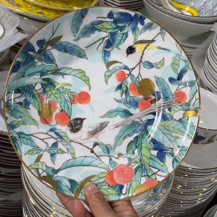 瓷片荔枝八寸浅盘两个