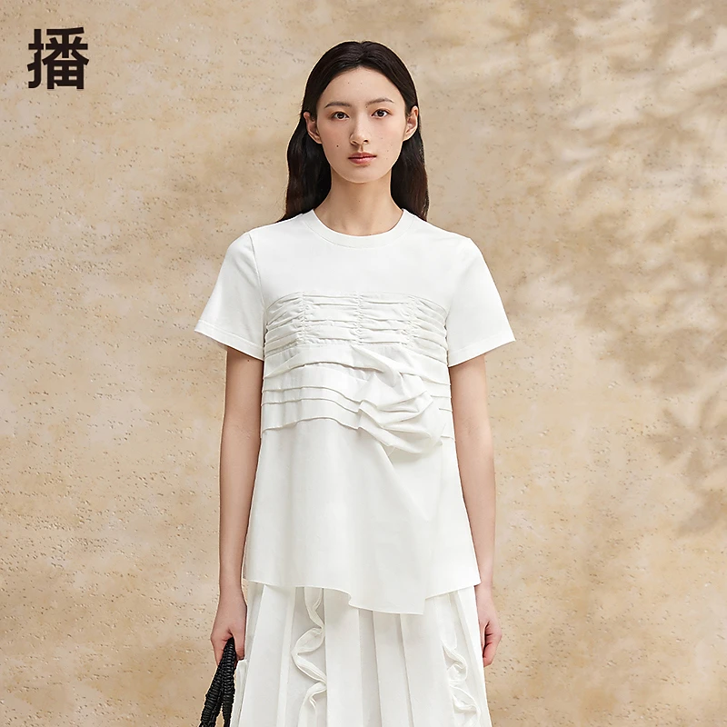 【达人专属】播24夏白色舒适纯棉季经典优雅圆领T恤DDR2YD5650