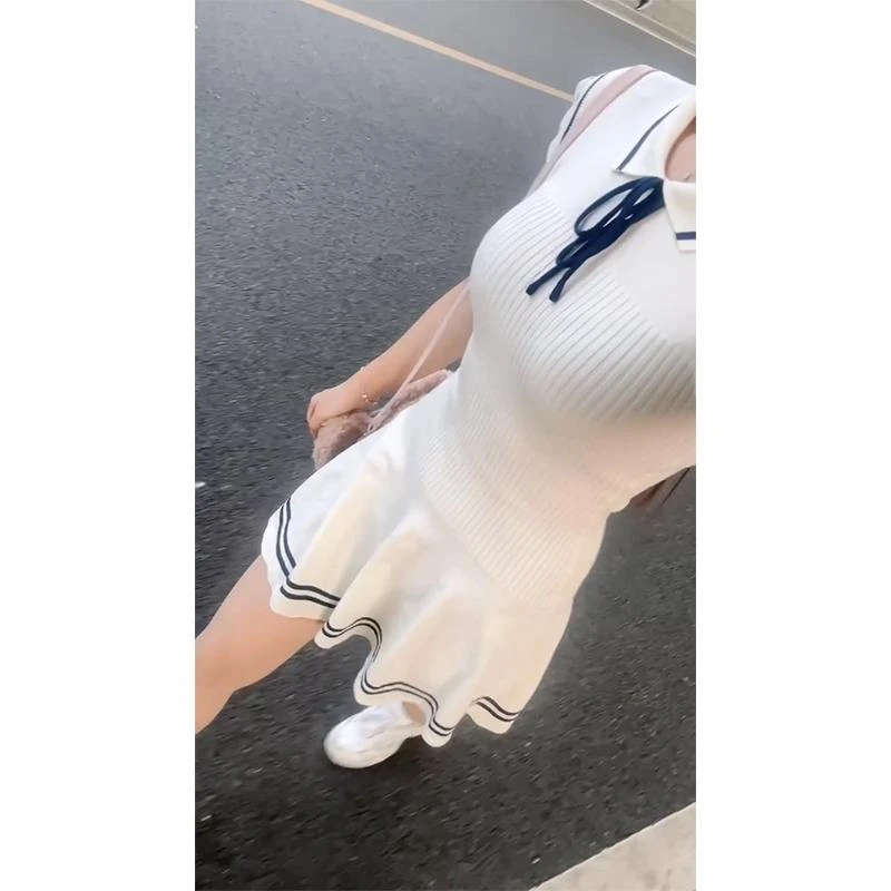 设计感连衣裙2025夏季新款韩系气质系带翻领短袖收腰显瘦A字裙子