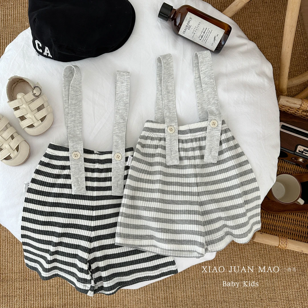 T25X20夏季新男宝女宝韩版薄款休闲洋气百搭时尚连体宽条纹吊带裤