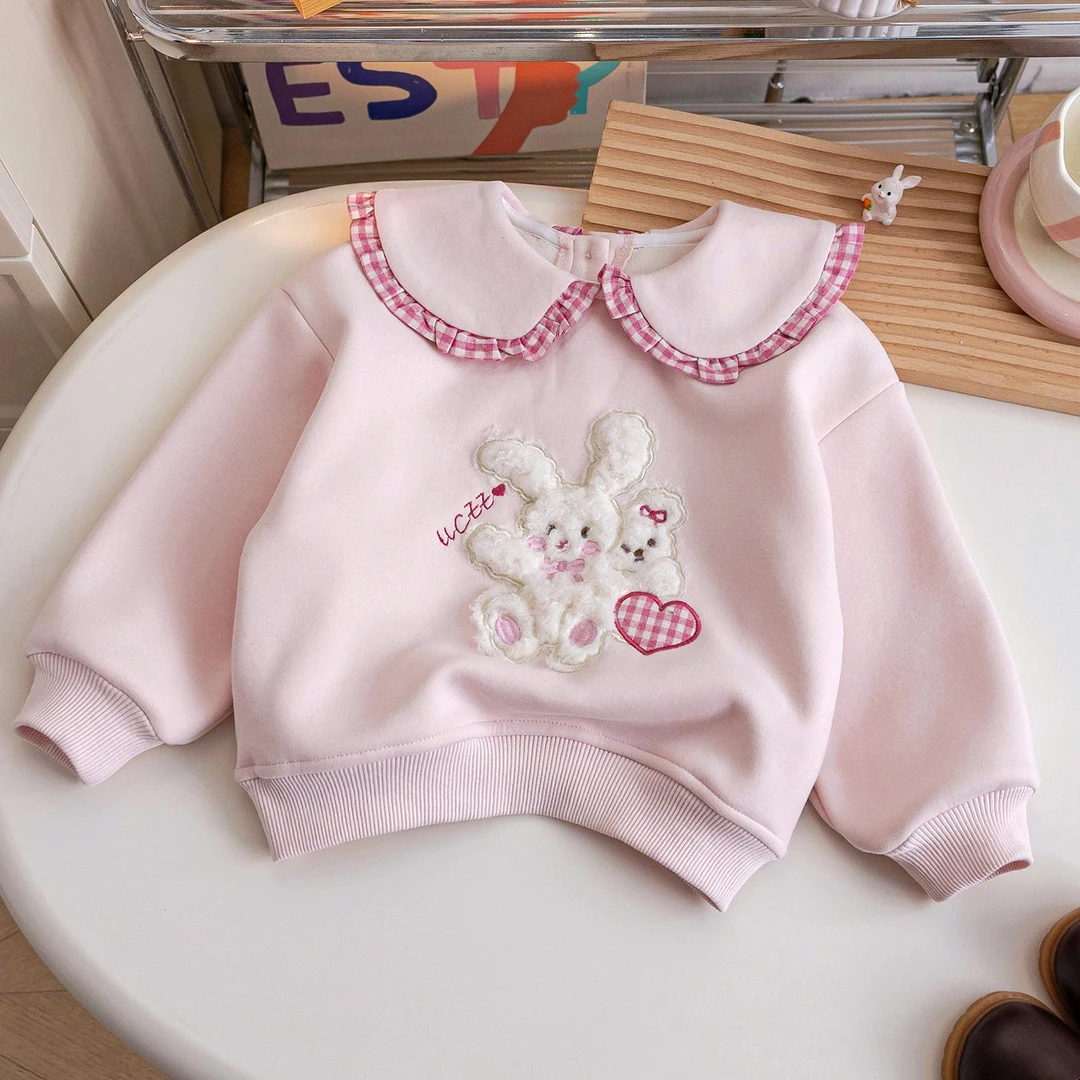 童装冬款卫衣2025新款冬季卡通加绒翻领套头时尚女童上衣打底衫潮