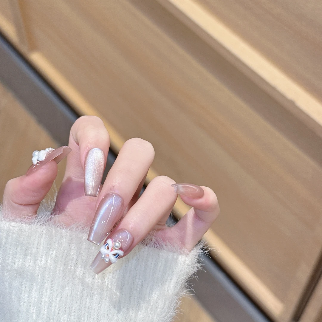 【心悦醒狮】纯手工穿戴甲ins重工显白猫眼法式醒狮指甲贴美甲贴片