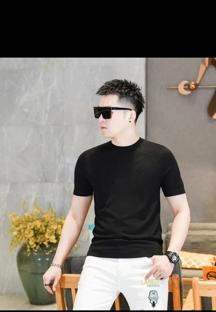 【高定轻奢】2025春夏新款男士时尚休闲简约奢侈品欧货圆领短袖