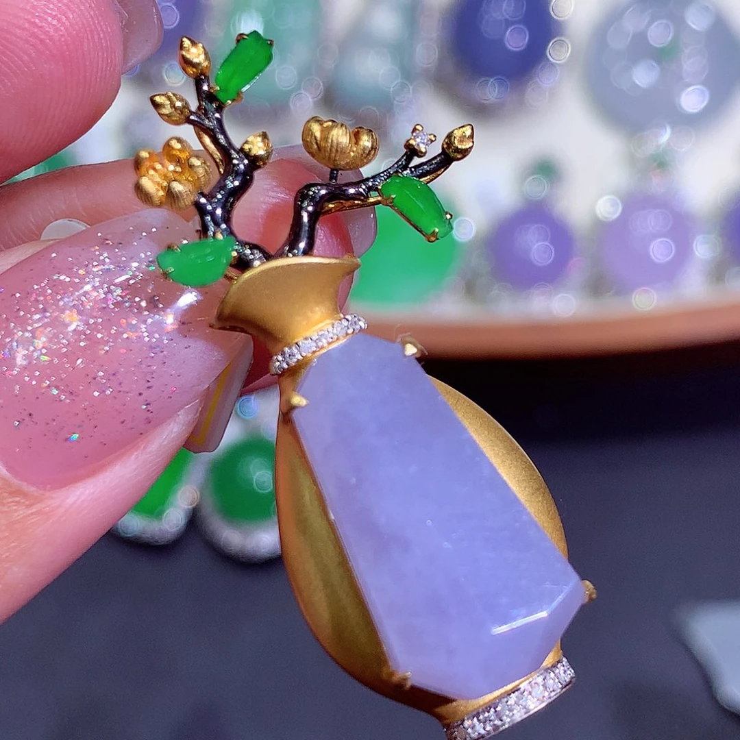 翡翠18K金镶嵌吊坠(不含链)