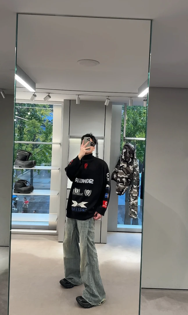 【D哥原样开发】8+24新款褶皱微喇牛仔裤显瘦显高百搭蓝牛复古修身