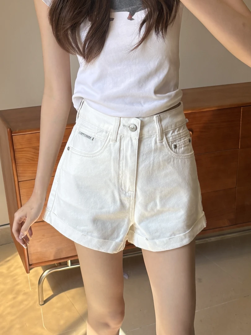 【67092】 夏季 高腰无弹力卷边三分短裤