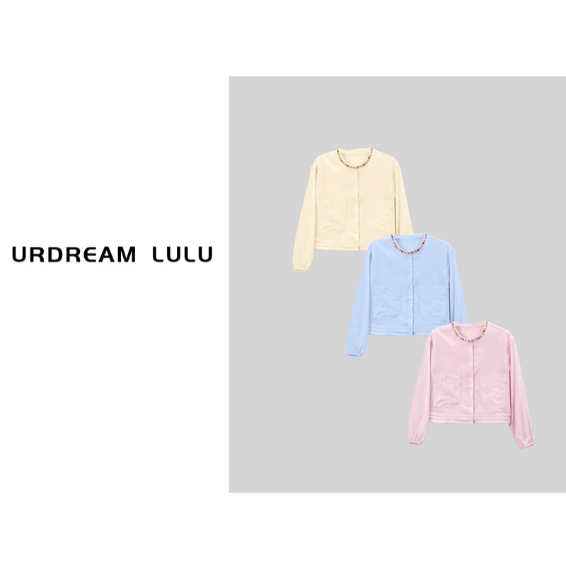 [波西米亚chic] 夏醋酸圆领珠饰开衫女宽松轻薄清新短外套-PA8605