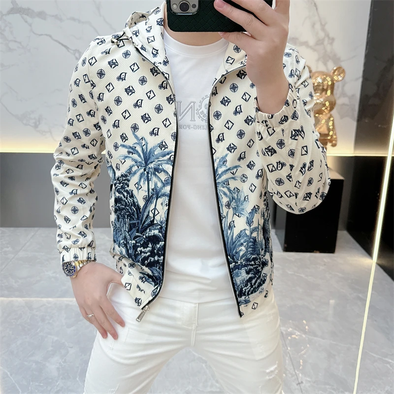 冰希潮牌.欧货名品男士连帽夹克网红印花帅时尚外套2025春季新款