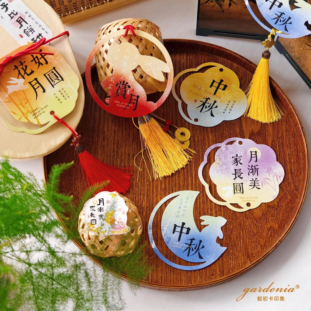 中秋节可爱兔子吊牌月饼水果鲜花礼盒包装饰吊卡手工DIY配饰卡片