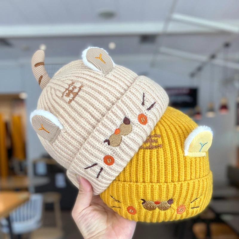 婴儿帽子秋冬款可爱超萌毛线帽婴幼儿冬季保暖护耳宝宝针织套头帽