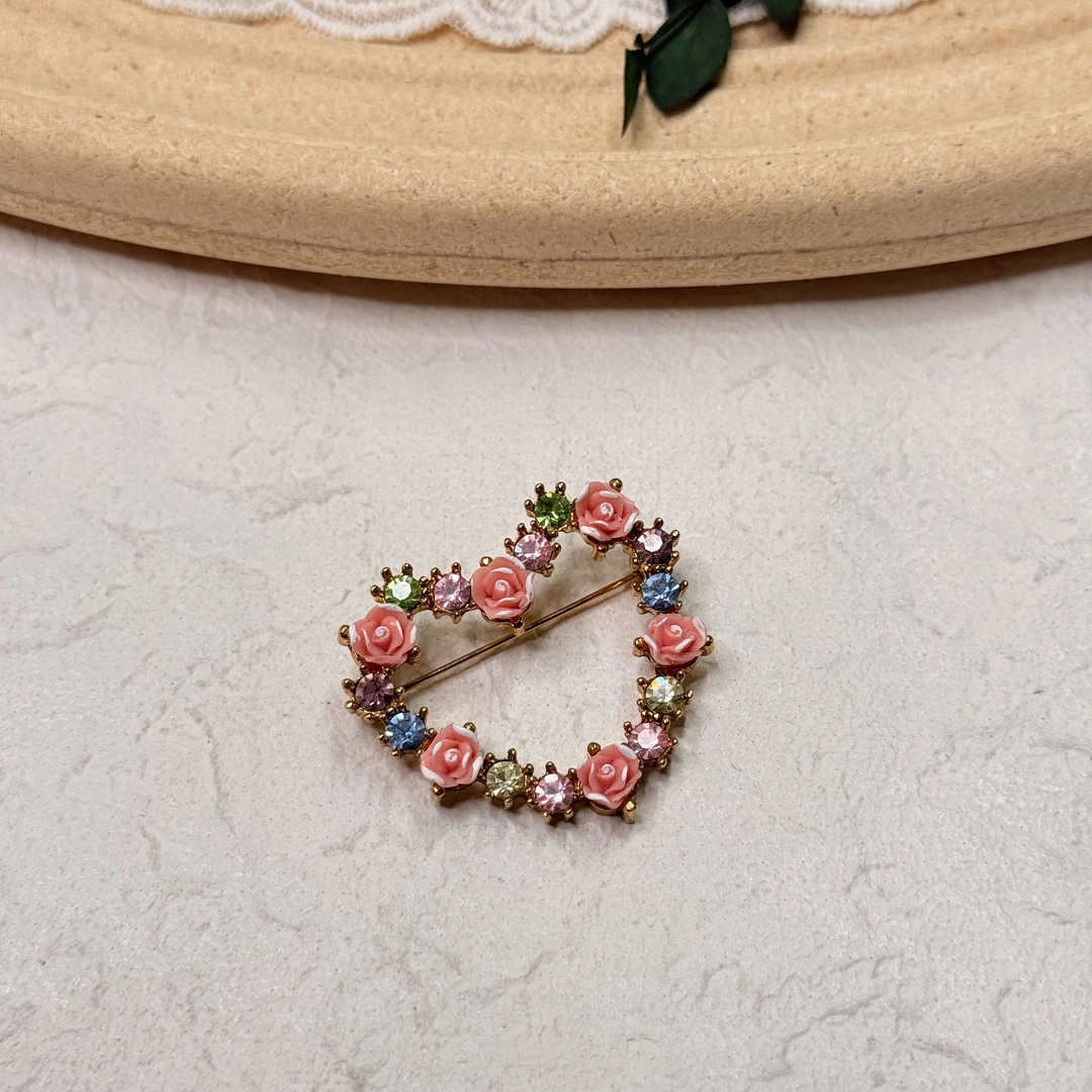 铜合金合成锆石胸针 【六六中古】孤品复古精美胸针th6792