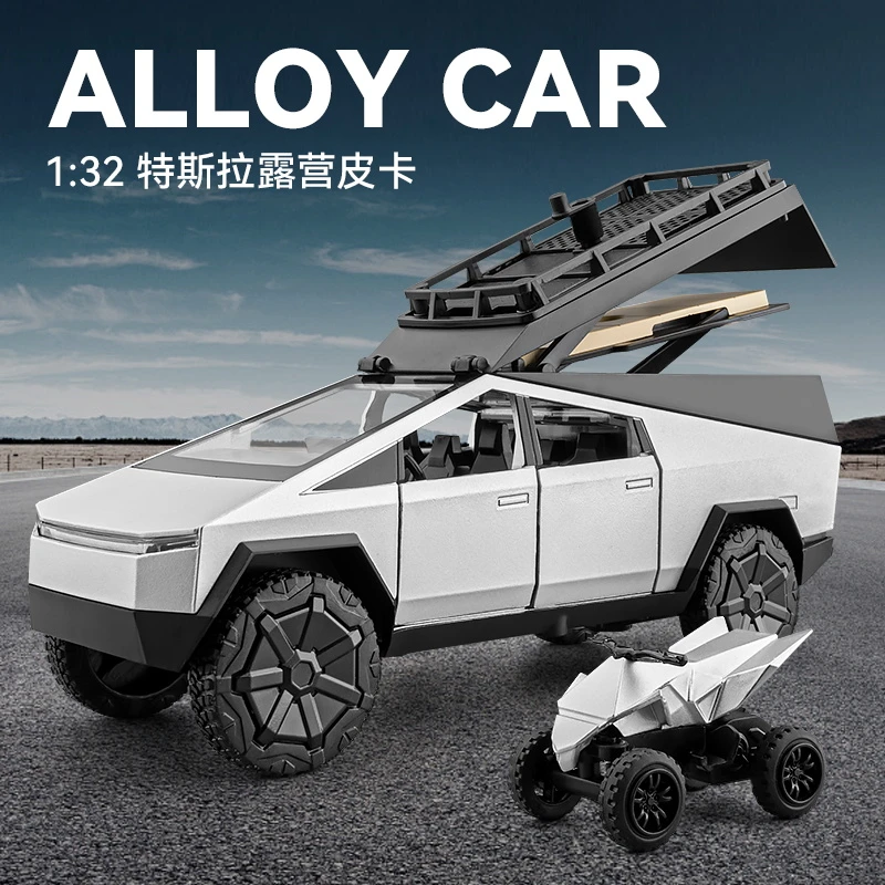 特斯拉CyberTruck（带小摩托）1:32合金汽车模型精美生日礼物摆件