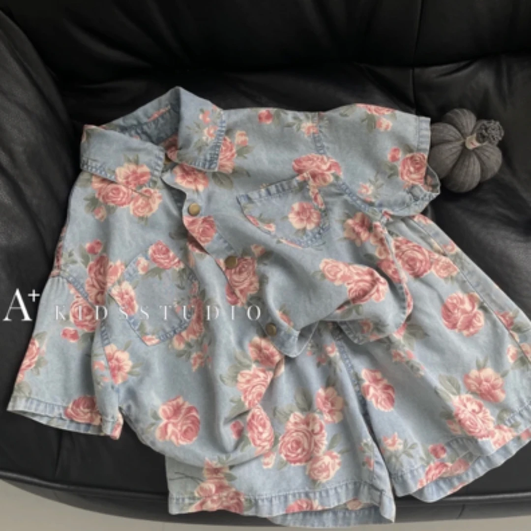 【森系套装】森系儿童两件套2025新款复古风衬衫宝宝休闲牛仔套装