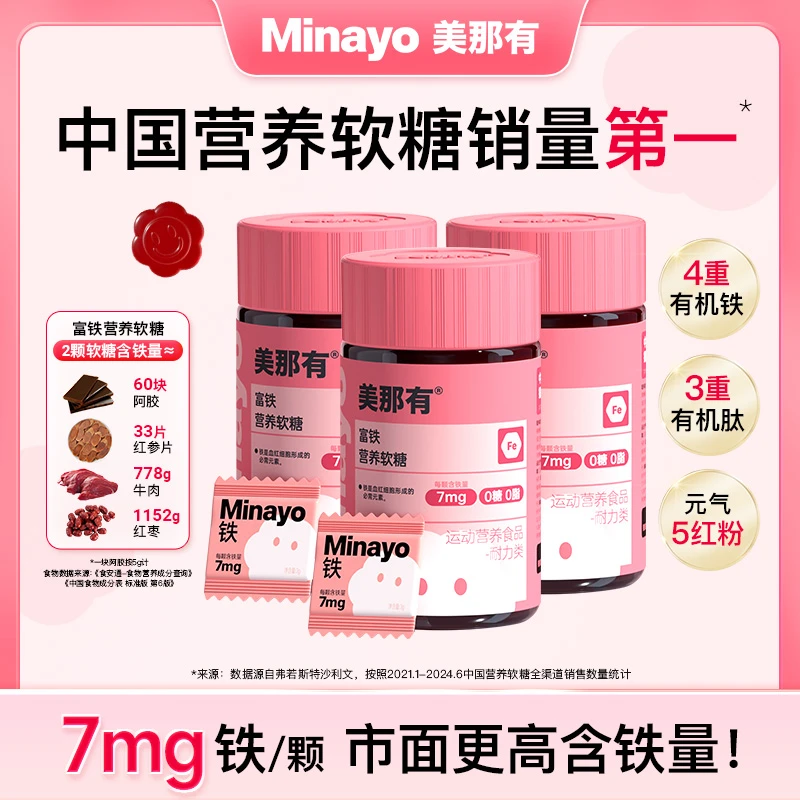 Minayo美那有高阶元气铁富铁软糖7mg铁元素女姨妈期孕产期营养tz